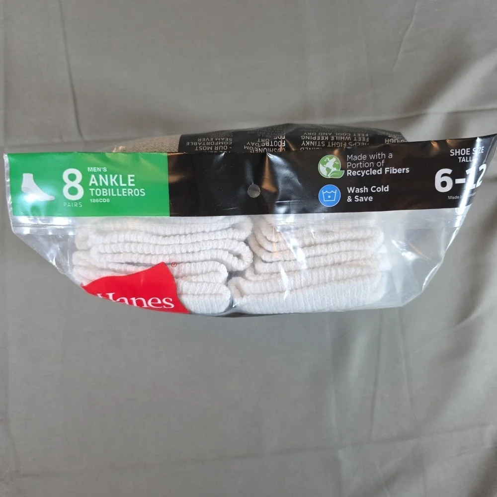 Hanes Men's Cushion Ankle Socks 8-Pack | Size 6-12 | Double Tough | FreshIQ |New